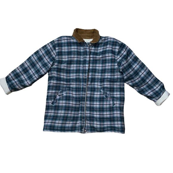 Arizona Jean Company Jackets & Blazers - Vintage Reversible Oversized Flannel plaid Khaki Jacket Corduroy collar large